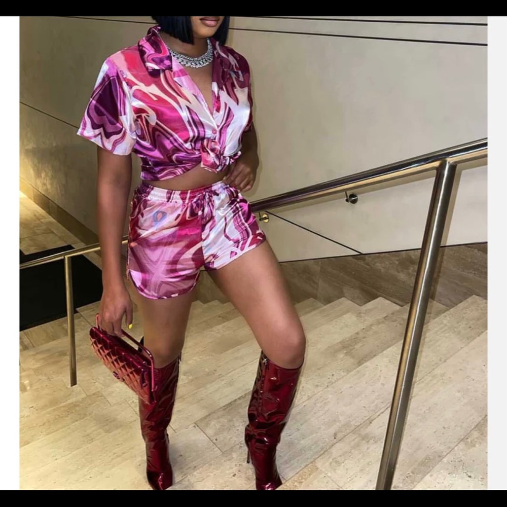 Brand new silk two piece set. Fits true to size no stretch.